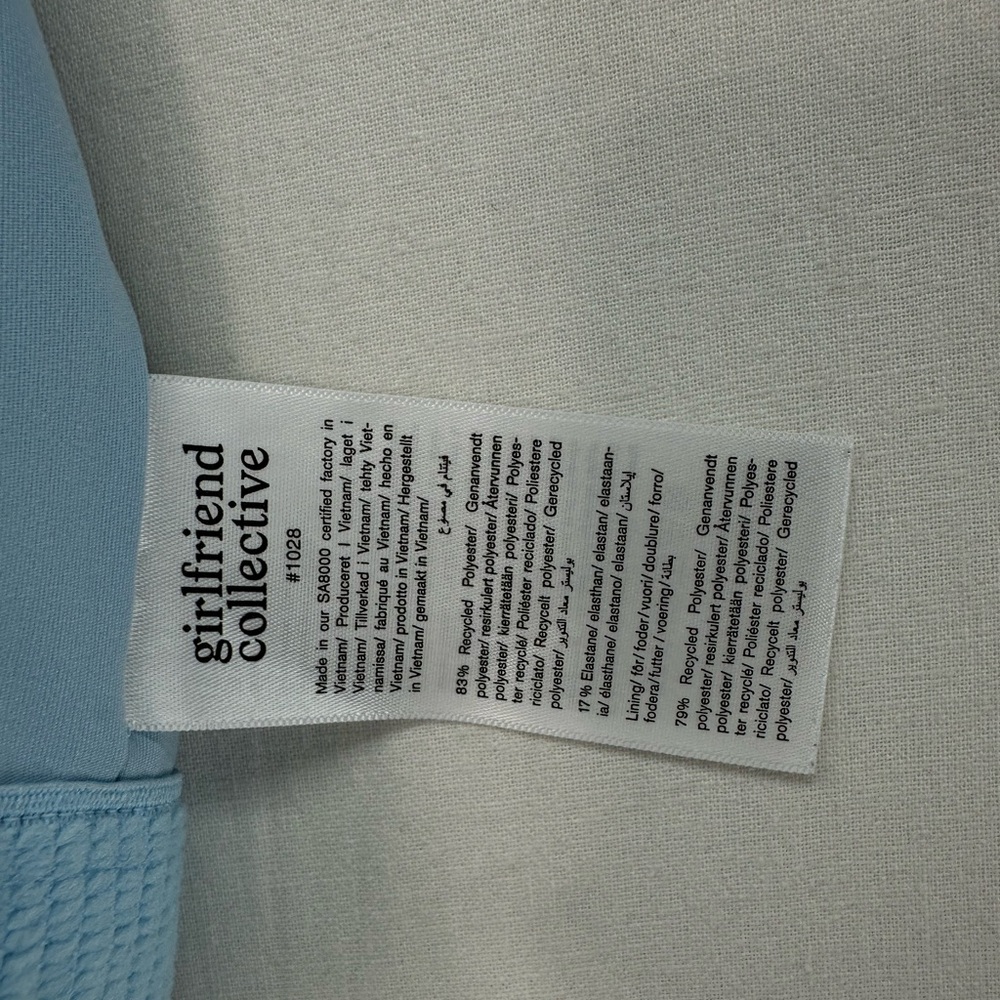 Girlfriend Collective Ribbed Light Blue Racerback Bra Size Medium - Picture 8 of 8
